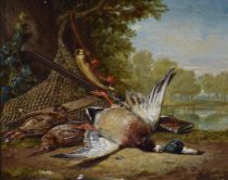 tableau Le produit de la chasse Huygens Franois-Joseph nature morte  huile panneau 19e sicle