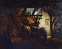 tableau Chevaux  l'curie Wright George animaux,scne rurale  huile panneau 1re moiti 20e sicle