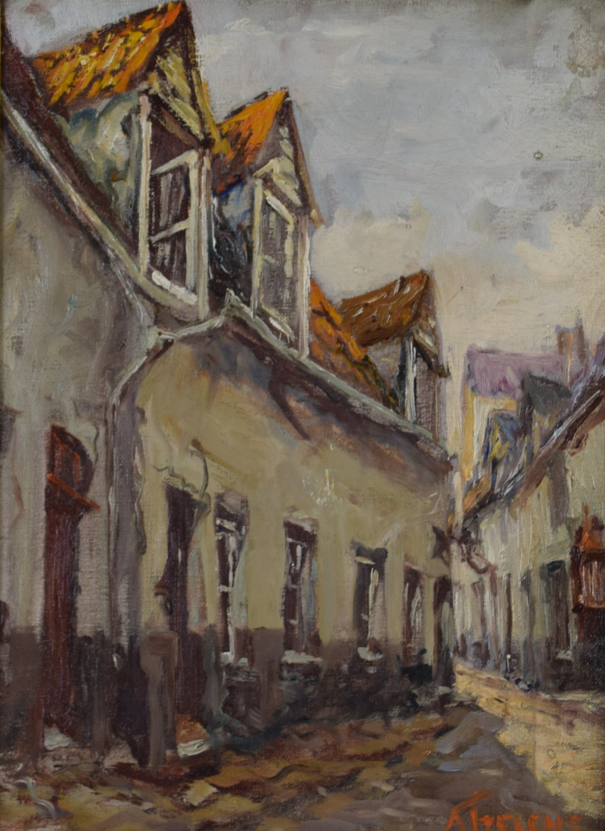 tableau La ruelle Tielens Alexandre ville  huile toile 1re moiti 20e sicle