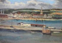 tableau Vue de Weymouth (Dorsetshire) Musin Auguste marine,ville  huile carton 19e sicle