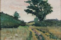 tableau Paysage campinois  (Genck)   paysage  huile carton 1re moiti 20e sicle