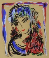 tableau La femme aux multiples couleurs   personnage,portrait  gouache papier 2ime moiti 20e sicle