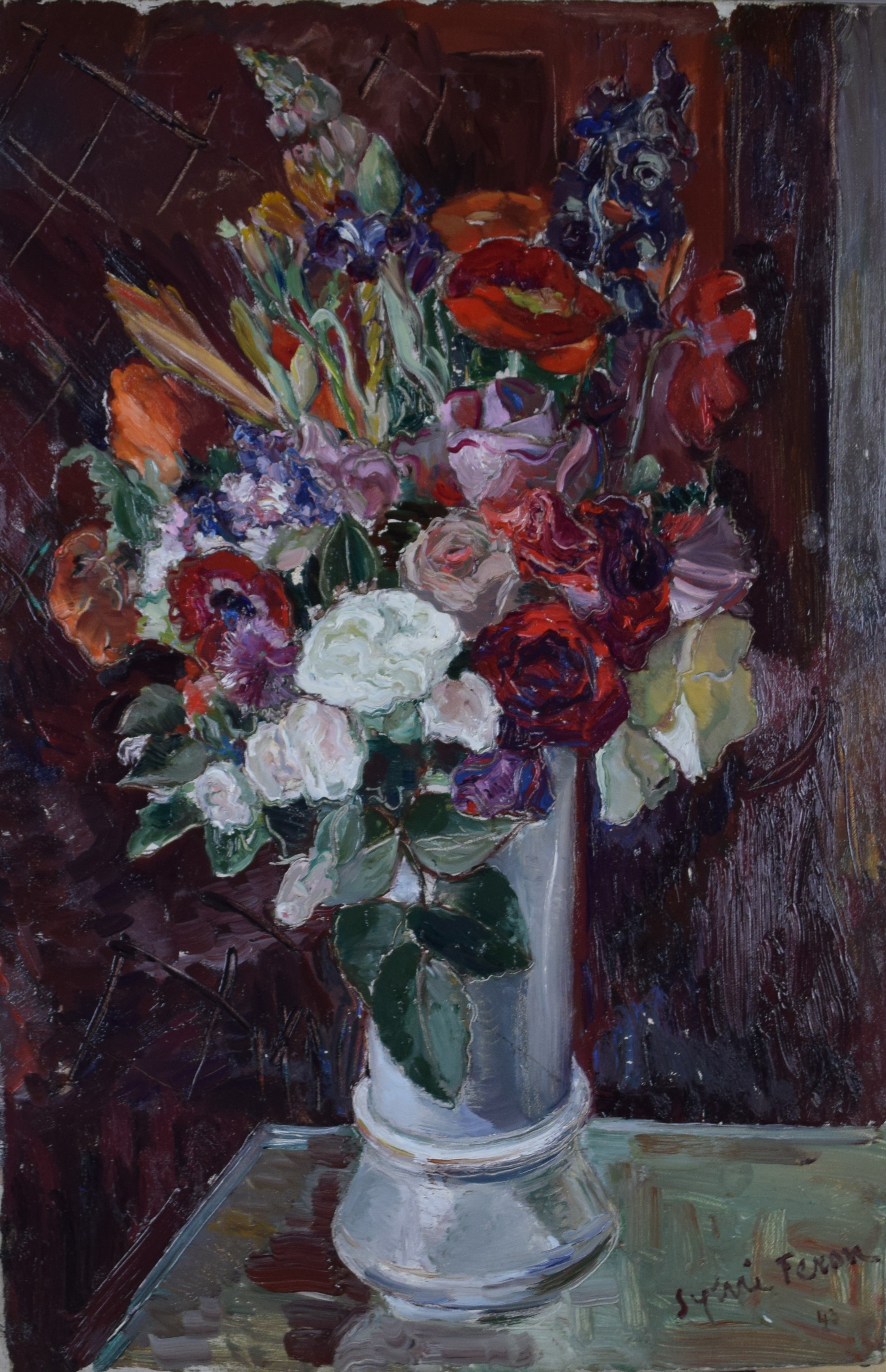 tableau La composition de fleures Feron-Bauchier Sylvie fleurs,nature morte  huile toile 1re moiti 20e sicle