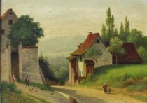 tableau Vie rural  Bauer  paysage,personnage,scne rurale,village  huile panneau 19e sicle