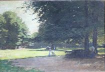 tableau Promenade au parc Cottart Edouard Louis paysage,personnage,scne de genre  huile toile 19e sicle