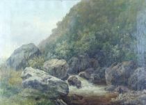 tableau Le Pcheur Krins Ernest chasse pche,paysage,paysage de montagne  huile toile 19e sicle