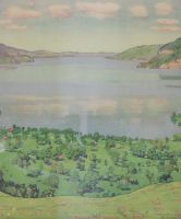 tableau Paysage au Lac Hodler ferdinand paysage,paysage marin,paysage de montagne   papier 1re moiti 20e sicle
