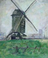 tableau Le moulin en flandre Patoux A paysage,moulin impressionnisme huile panneau 1re moiti 20e sicle