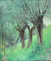 tableau Les saules Stobbaerts Pieter paysage impressionnisme huile panneau 1re moiti 20e sicle