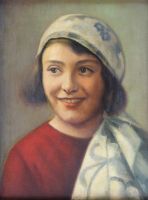 tableau Fille au foulard   personnage,portrait  huile carton 1re moiti 20e sicle