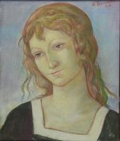 tableau Jeune fille Borowiski Waclaw portrait  pastel papier 1re moiti 20e sicle
