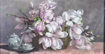 tableau Les magnolias Meunier Georgette fleurs,nature morte  pastel toile 2ième moitié 20e siècle