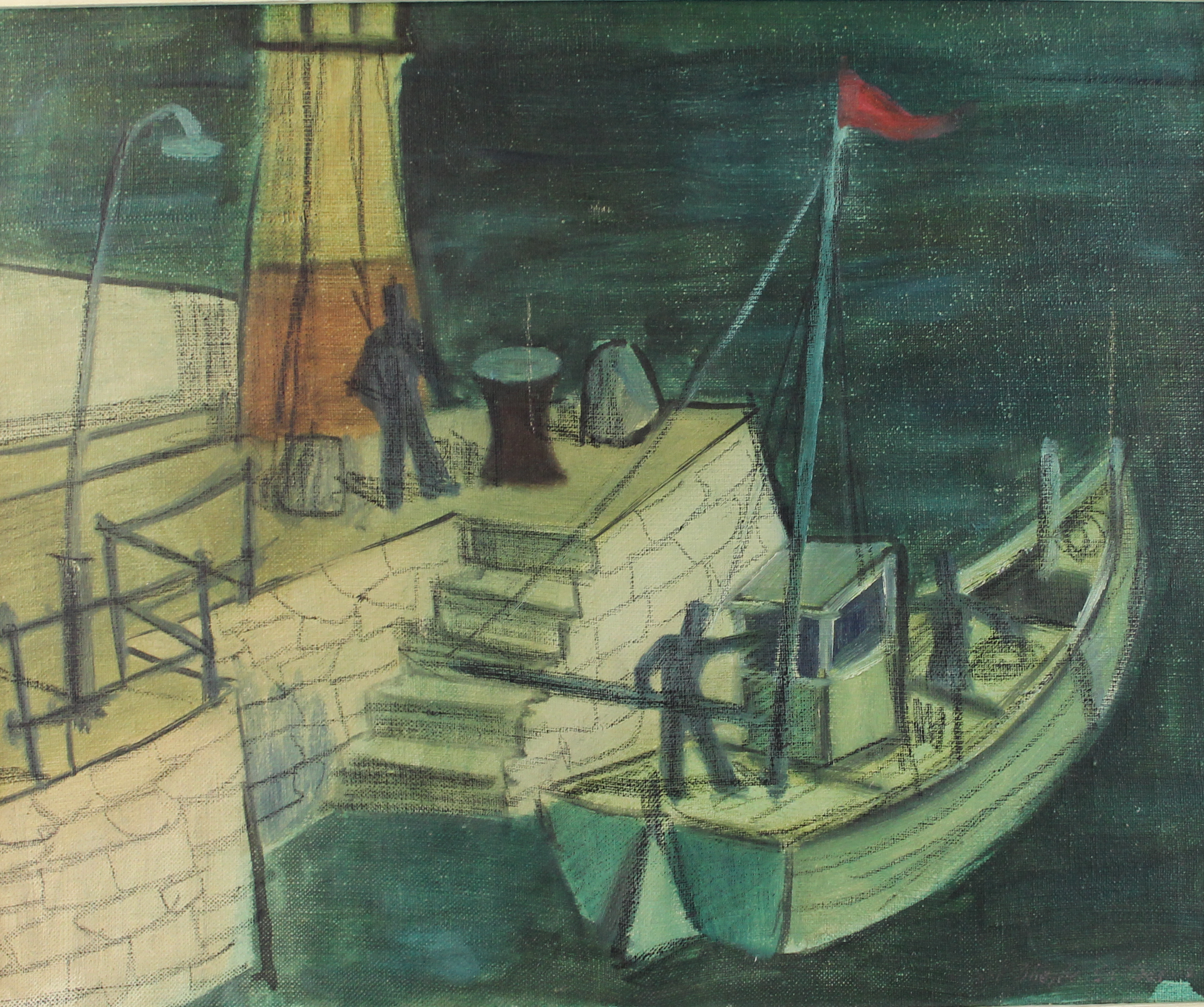 tableau L’estacade    marine,personnage  huile unalite 