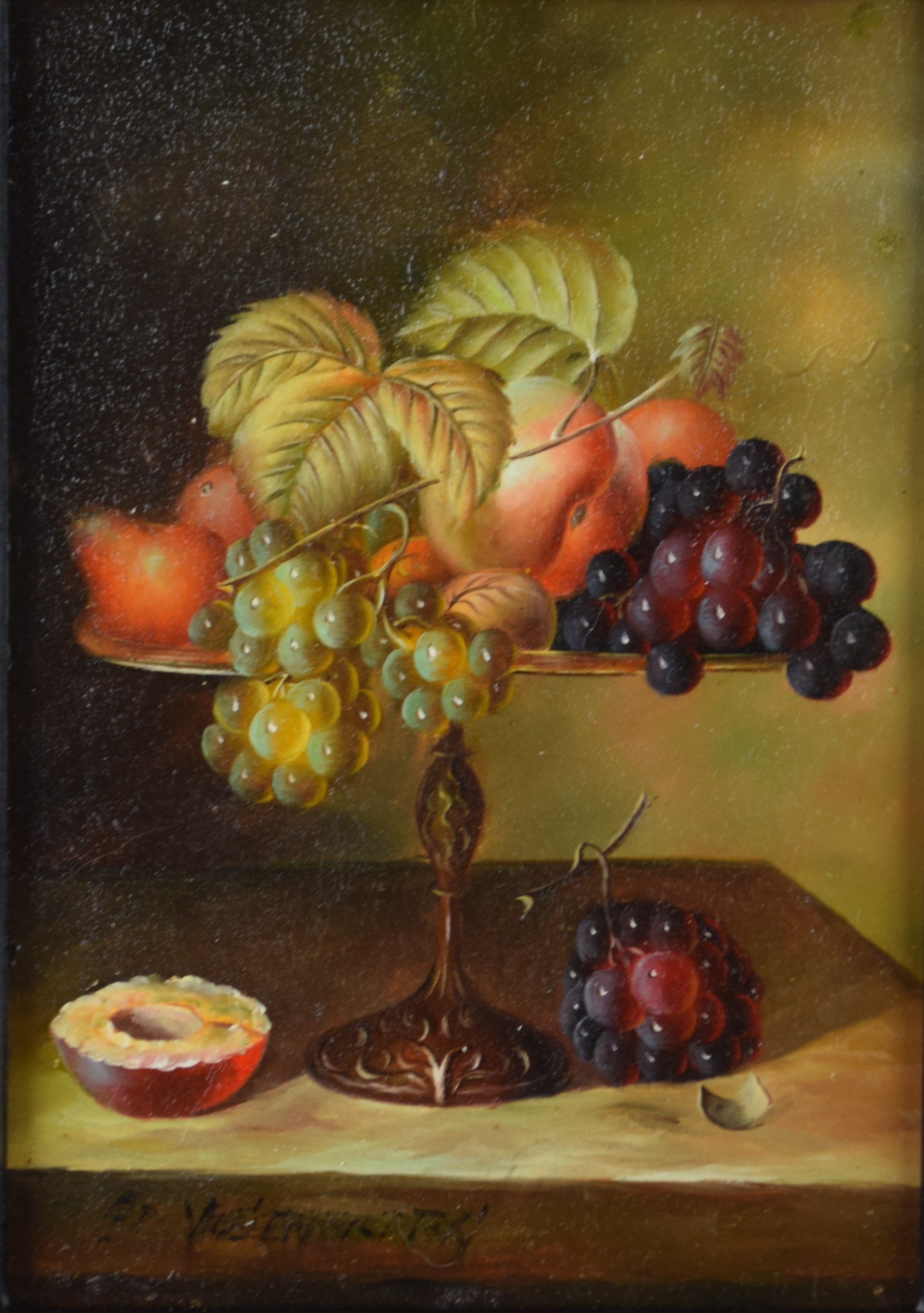 tableau Nature morte aux fruits   nature morte  huile bois 2ième moitié 20e siècle