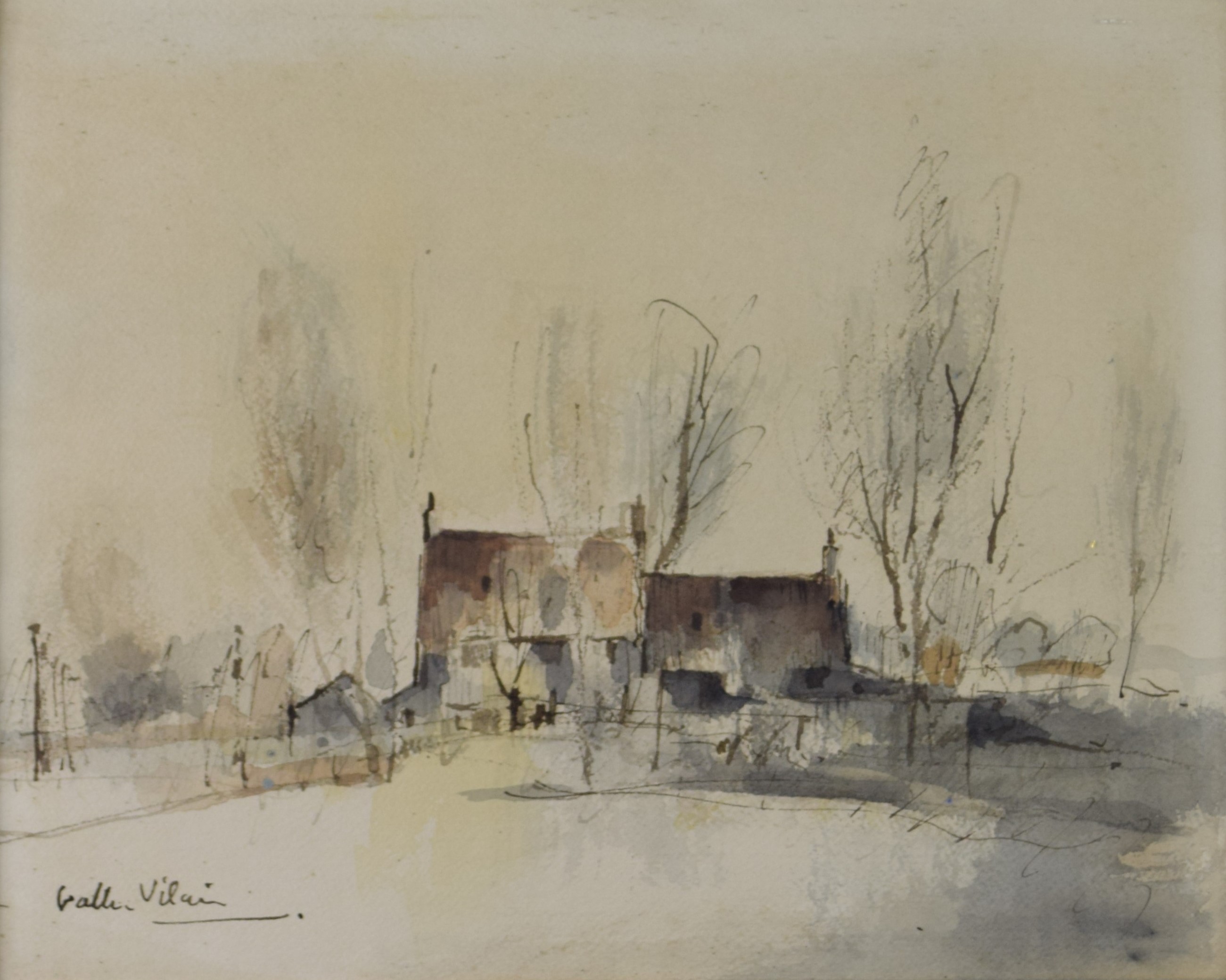 tableau La fermette Vilain Walter paysage  mixte papier 2ième moitié 20e siècle