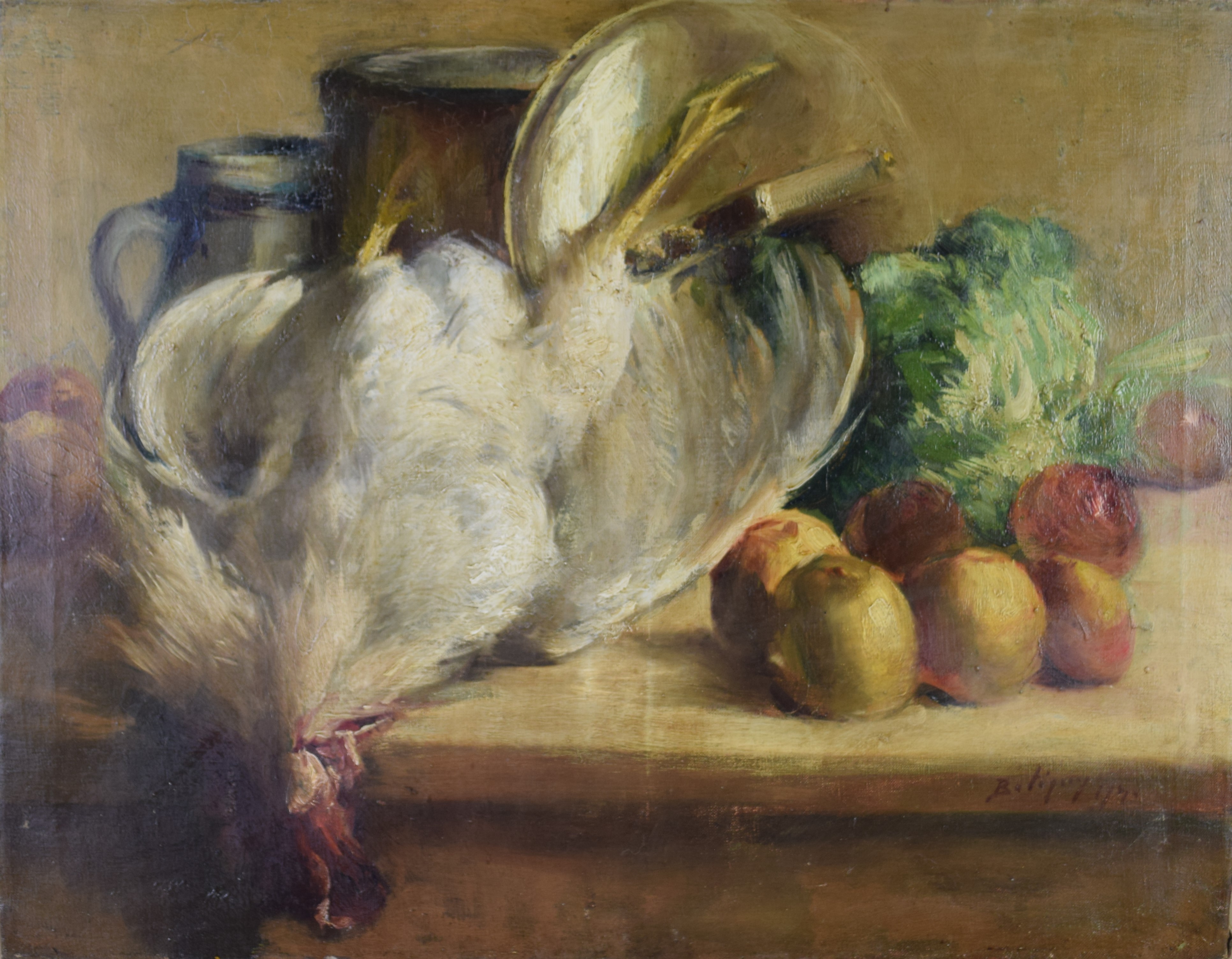 tableau Nature morte au poulet Betigny Ernest nature morte  huile toile 1ère moitié 20e siècle