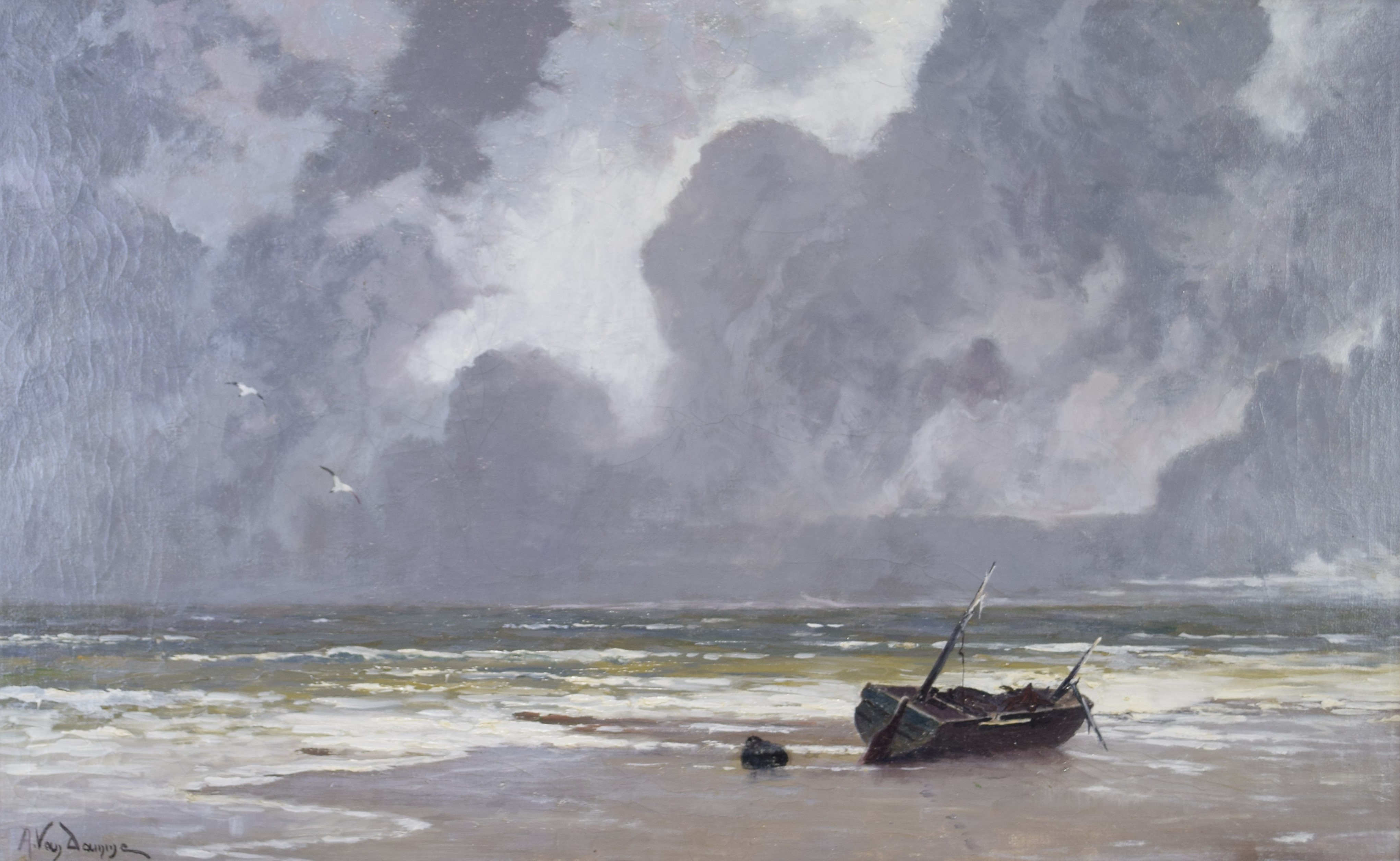 tableau La mer du nord Van Damme Anita marine  huile toile 1ère moitié 20e siècle