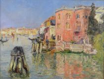 tableau Venise La casa Bono   ville  huile carton 1ère moitié 20e siècle