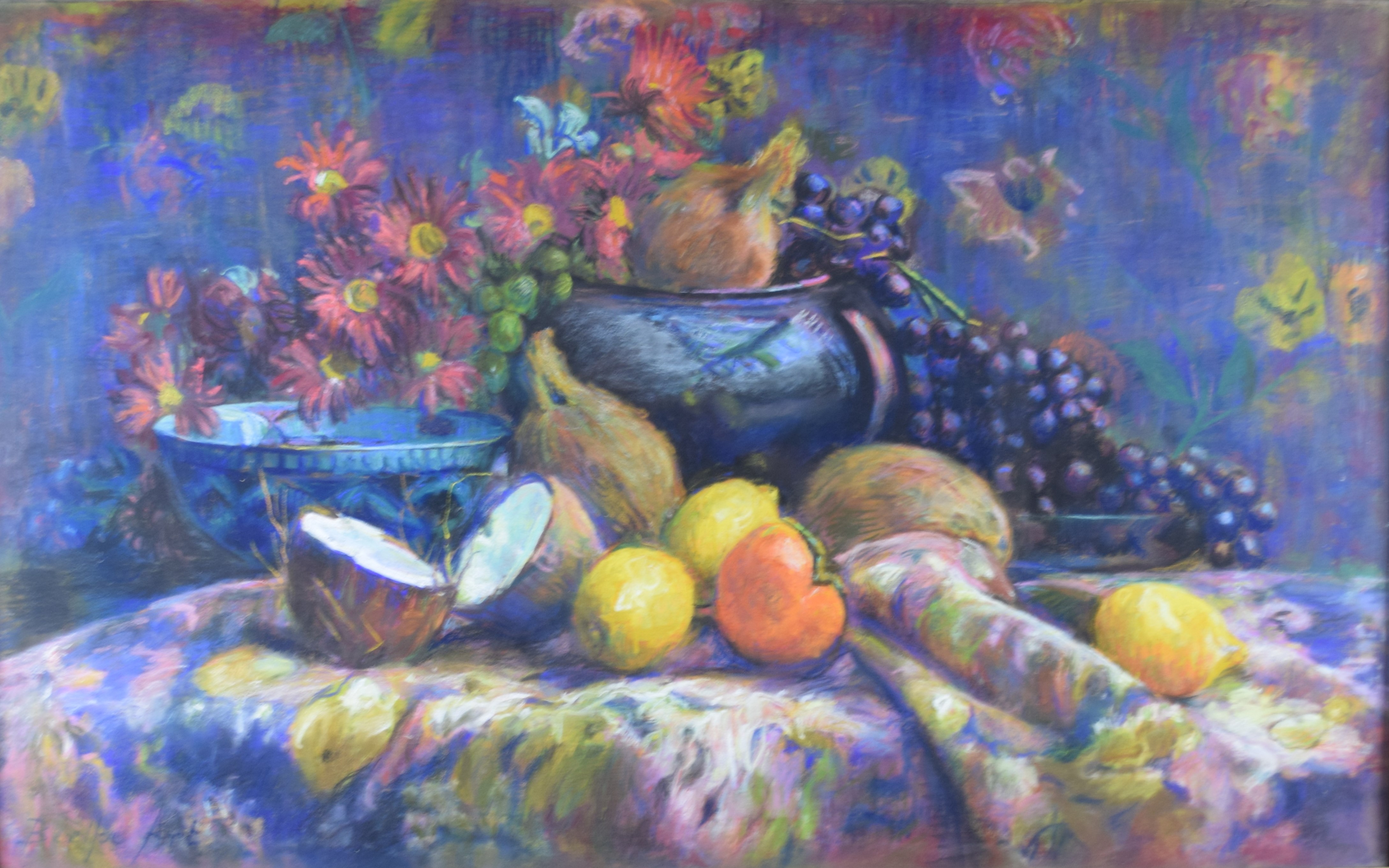 tableau Nature morte aux fruits Art Berthe nature morte  pastel papier 1ère moitié 20e siècle