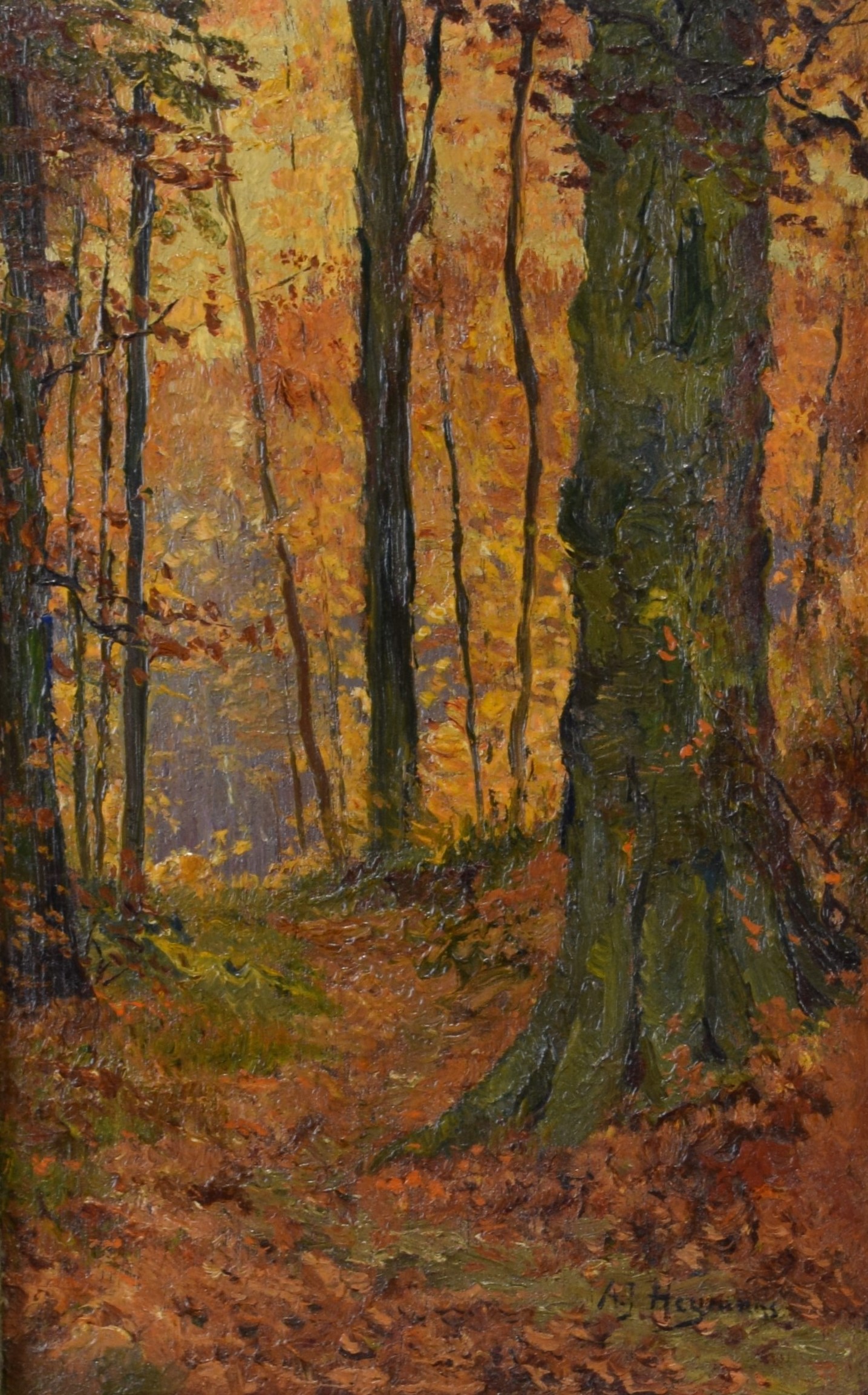 tableau L'automne Heymans Adrien Joseph sous-bois  huile panneau 1ère moitié 20e siècle