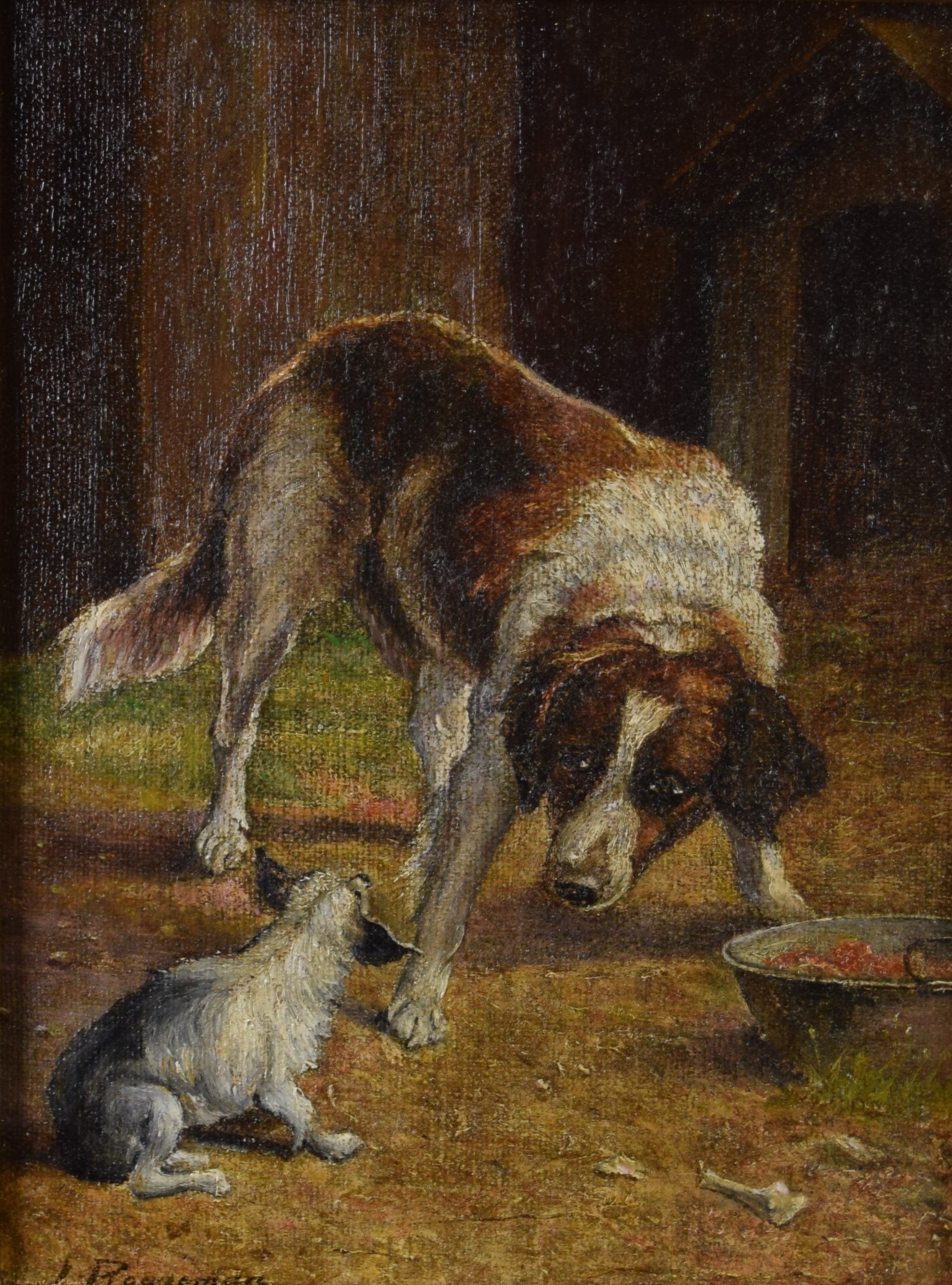 tableau La gamelle Roggeman Louis animaux  huile toile 1ère moitié 20e siècle