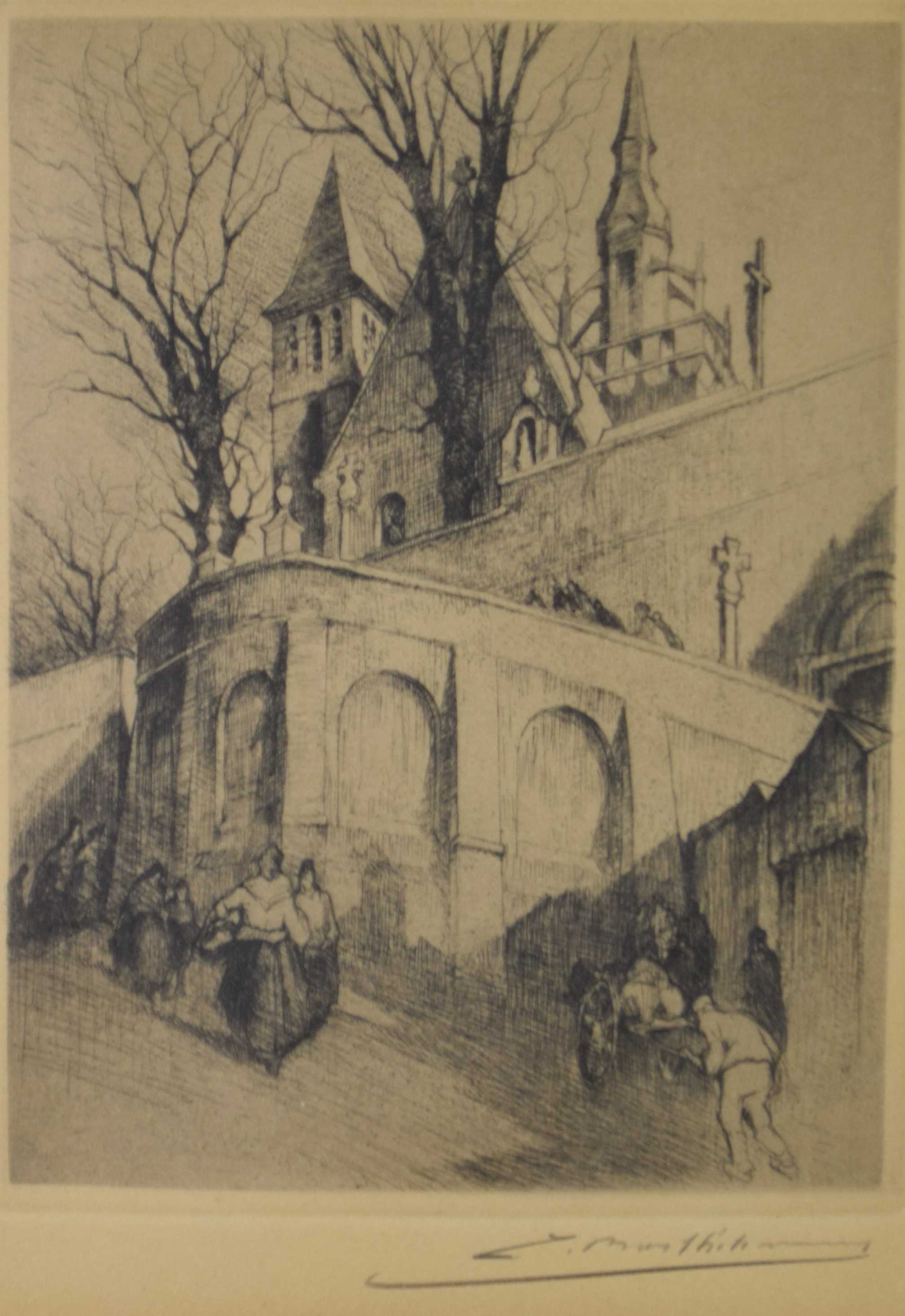 tableau Eglise Saint-Donat d'Arlon Barthélemy Camille village,église  gravure toile 2ième moitié 20e siècle