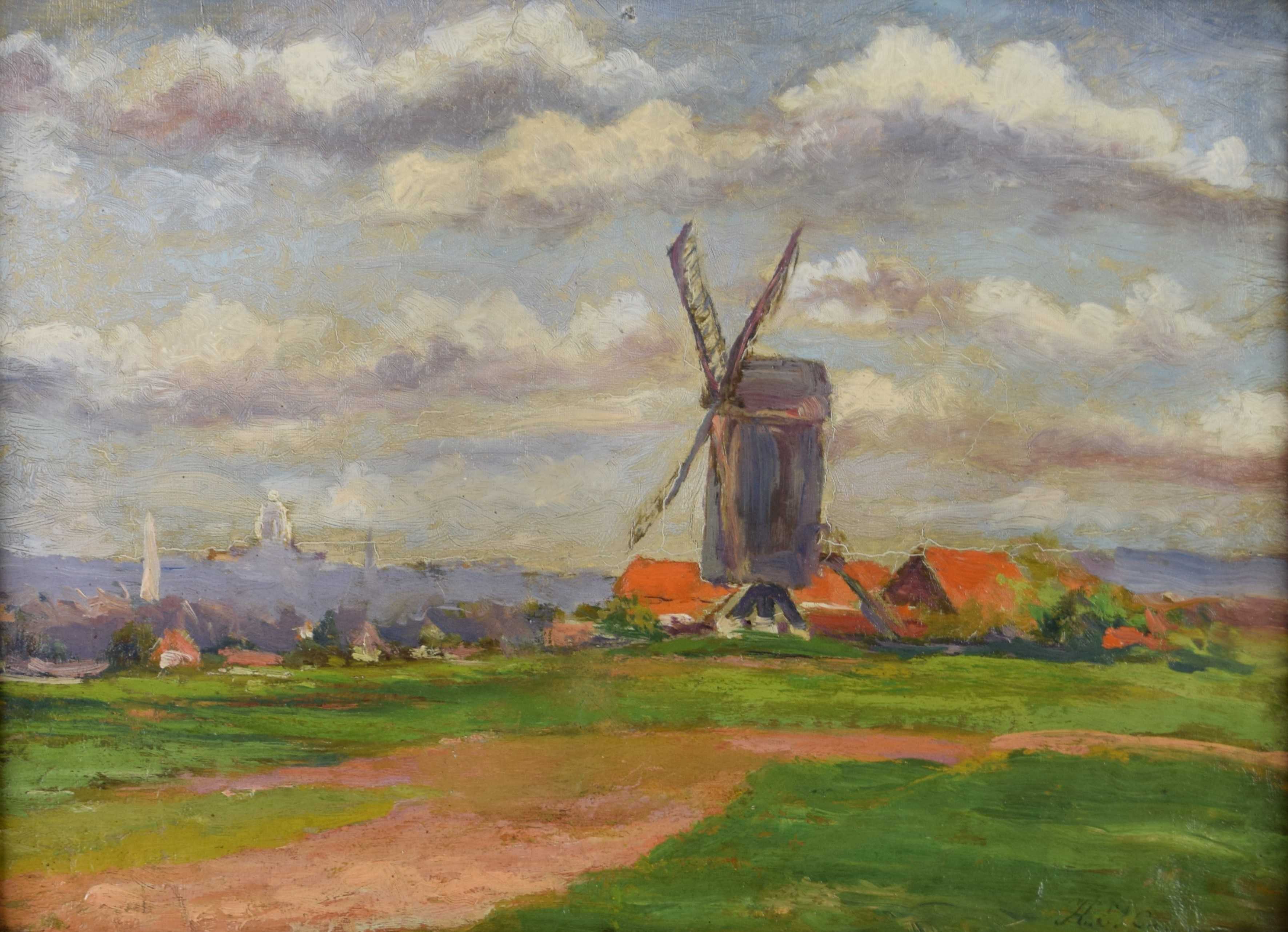 tableau Paysage au moulin     huile toile 1ère moitié 20e siècle