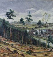 tableau Houyet sur Lesse   Sabbe H paysage,village  huile toile 1ère moitié 20e siècle