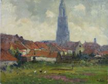 tableau Eglise de Cunera à Rhenen Soer Chris ville  huile toile 1ère moitié 20e siècle