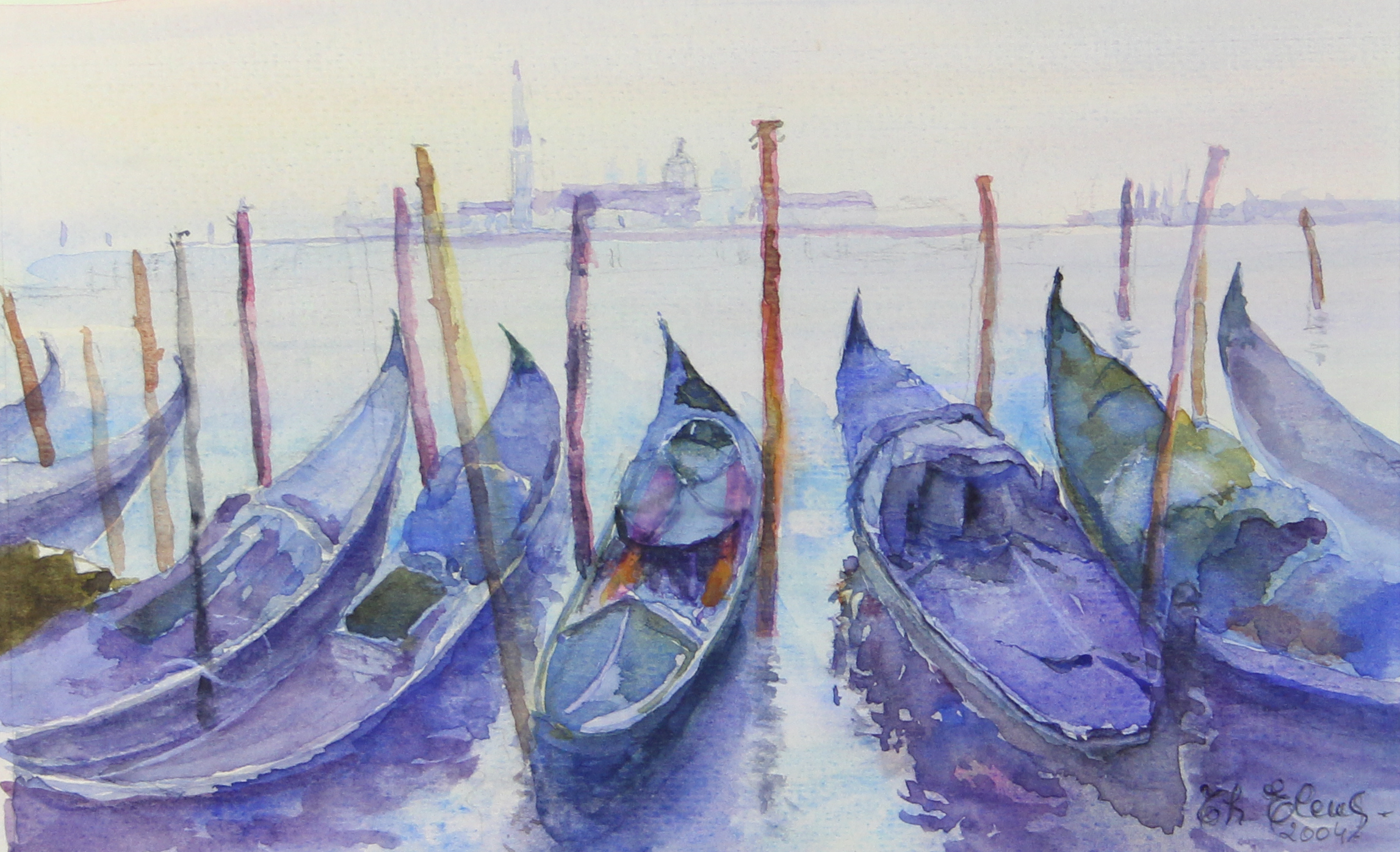 tableau La lagune Venise Eleus Th marine,paysage,ville  aquarelle papier 21e siècle